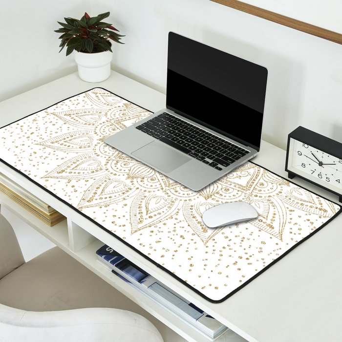 Elegant Gold Mandala Confetti Design Desk Mat Gallery Image 2
