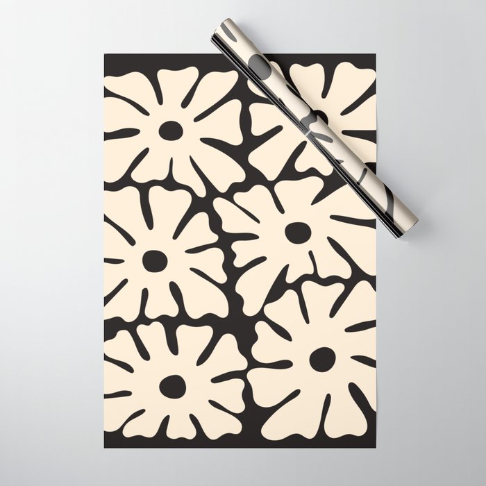 Mid-Century Flowers in Black & White Wrapping Paper Gallery Image 1
