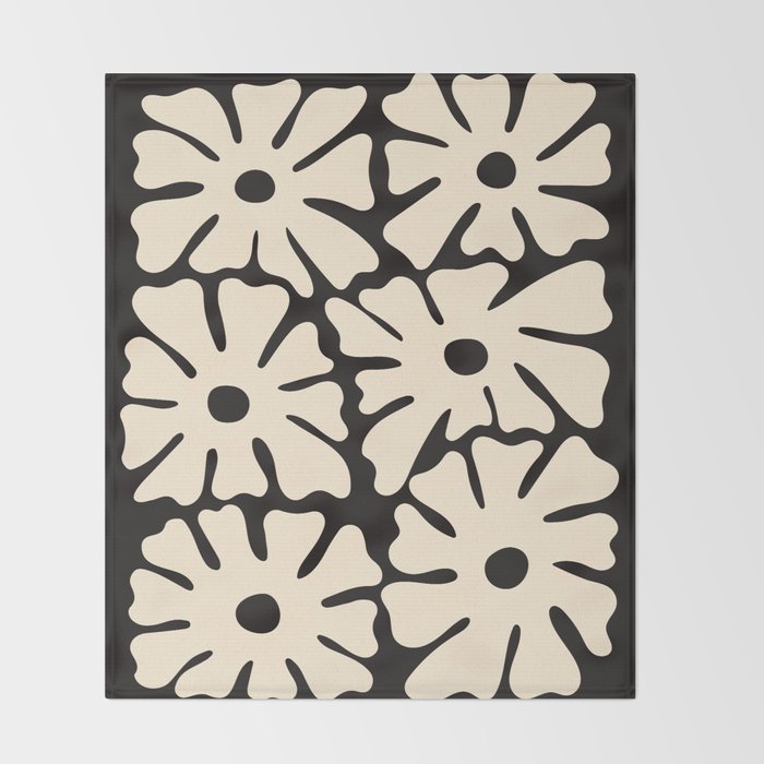Mid-Century Flowers in Black & White Throw Blanket Gallery Image 2