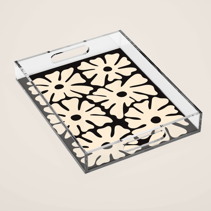 Mid-Century Flowers in Black & White Acrylic Tray Gallery Image 1