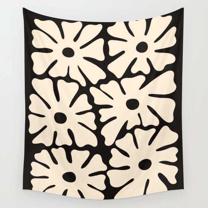 Mid-Century Flowers in Black & White Wall Tapestry Gallery Image 4