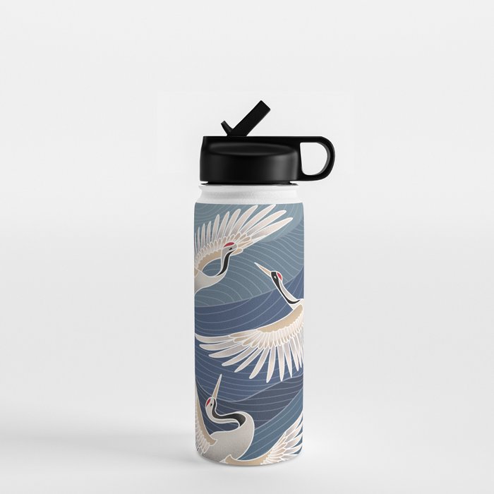 cranes, asian style art Water Bottle Gallery Image 1
