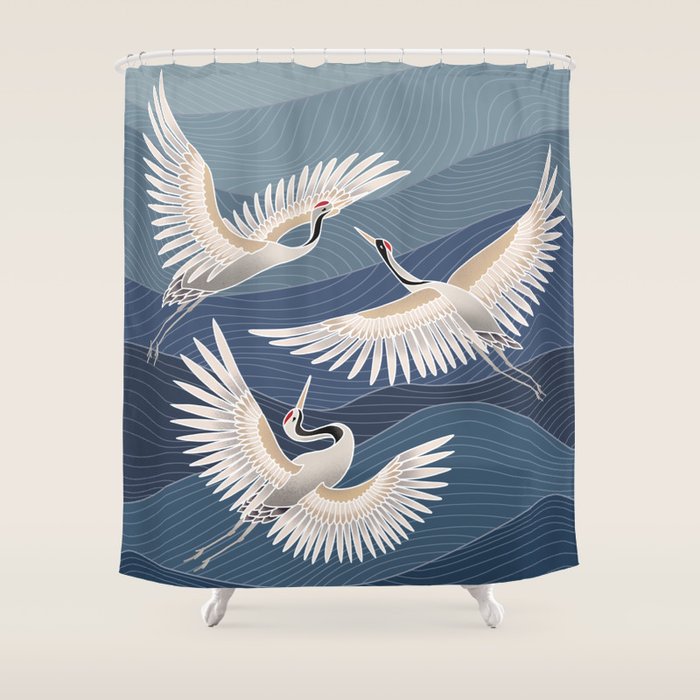 cranes, asian style art Shower Curtain Gallery Image 1