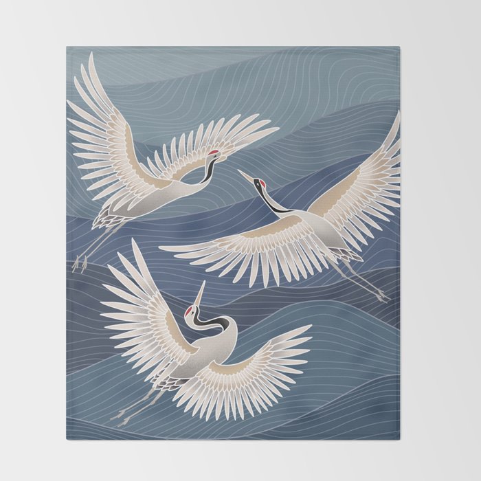 cranes, asian style art Throw Blanket Gallery Image 2