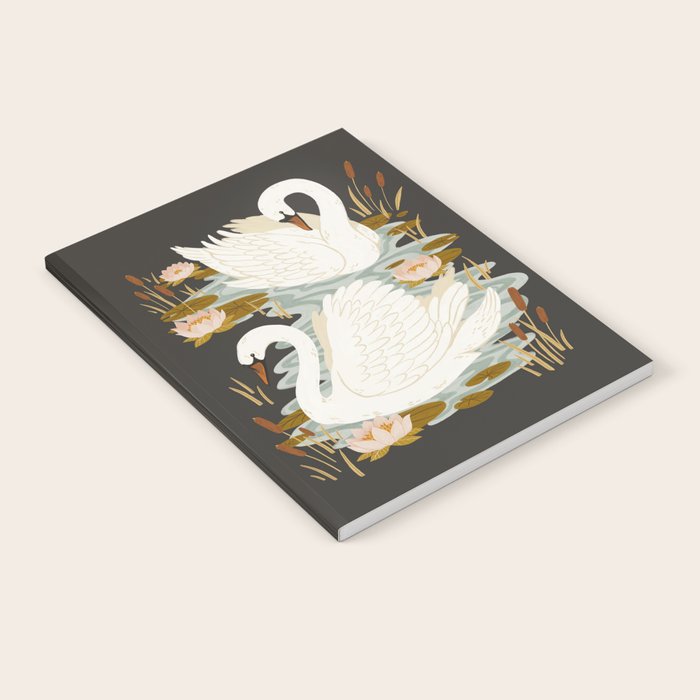 Swan Dance - Charcoal Black Background Notebook Gallery Image 1