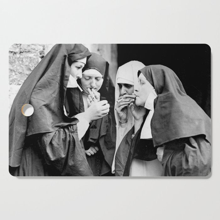 Smoking Nuns Vintage Photo -Smoking Nuns Cutting Board Gallery Image 1