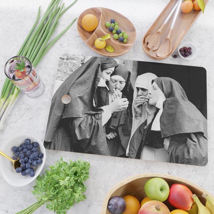 Smoking Nuns Vintage Photo -Smoking Nuns Cutting Board Gallery Image 2
