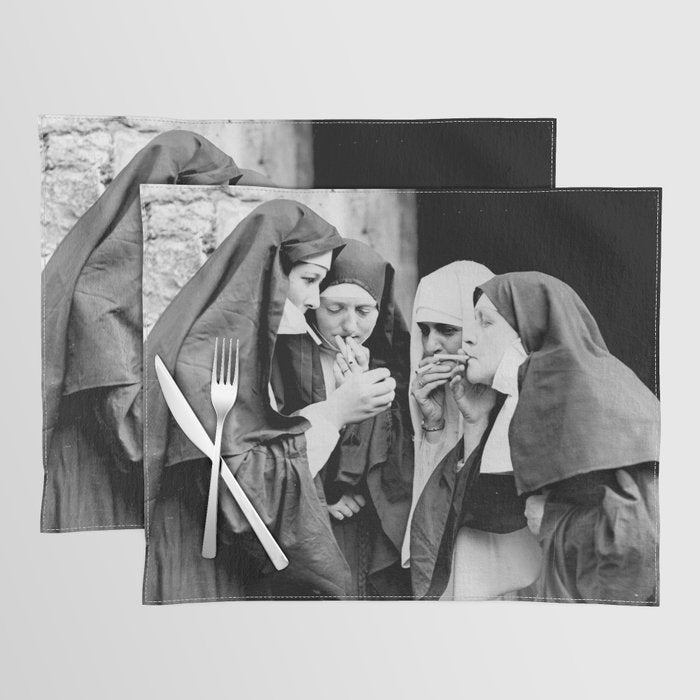 Smoking Nuns Vintage Photo -Smoking Nuns Placemat Gallery Image 1