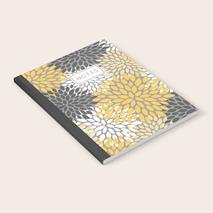 Modern Elegant Chic Floral Pattern, Soft Yellow, Gray, White Notebook Gallery Image 2