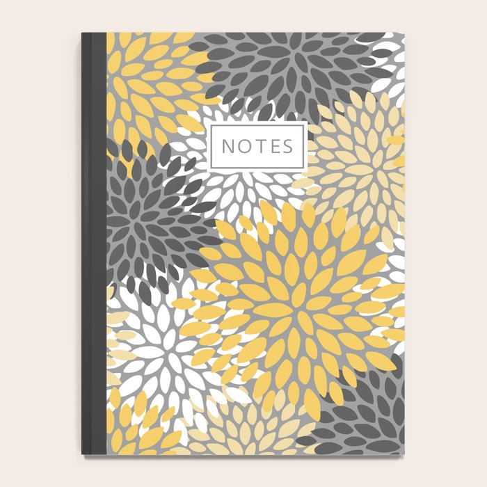 Modern Elegant Chic Floral Pattern, Soft Yellow, Gray, White Notebook Gallery Image 4