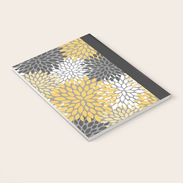 Modern Elegant Chic Floral Pattern, Soft Yellow, Gray, White Notebook Gallery Image 3