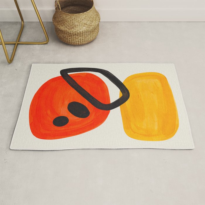 Colorful Mid Century Modern Abstract Fun Shapes Patterns Space Age Orange Yellow Orbit Bubbles Rug Gallery Image 1