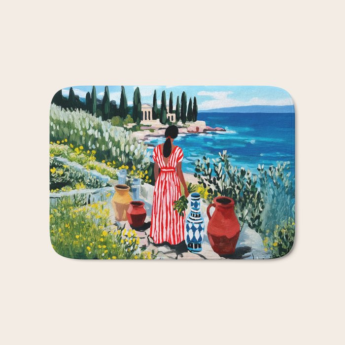 Red Dress by the Sea Bath Mat Gallery Image 1