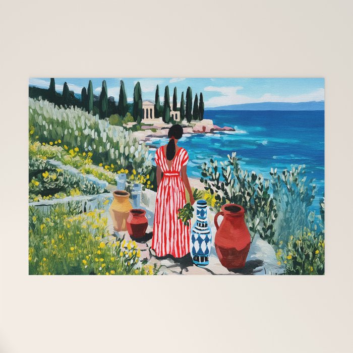Red Dress by the Sea Welcome Mat Gallery Image 1