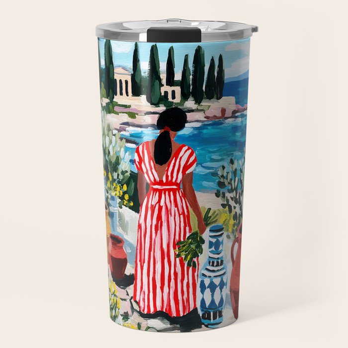 Red Dress by the Sea Travel Mug Gallery Image 1