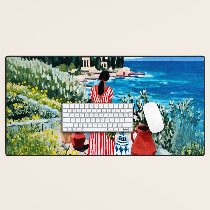 Red Dress by the Sea Desk Mat Gallery Image 1