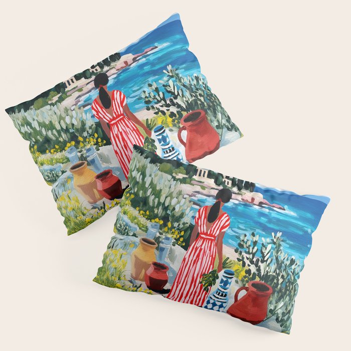 Red Dress by the Sea Pillow Sham Gallery Image 3