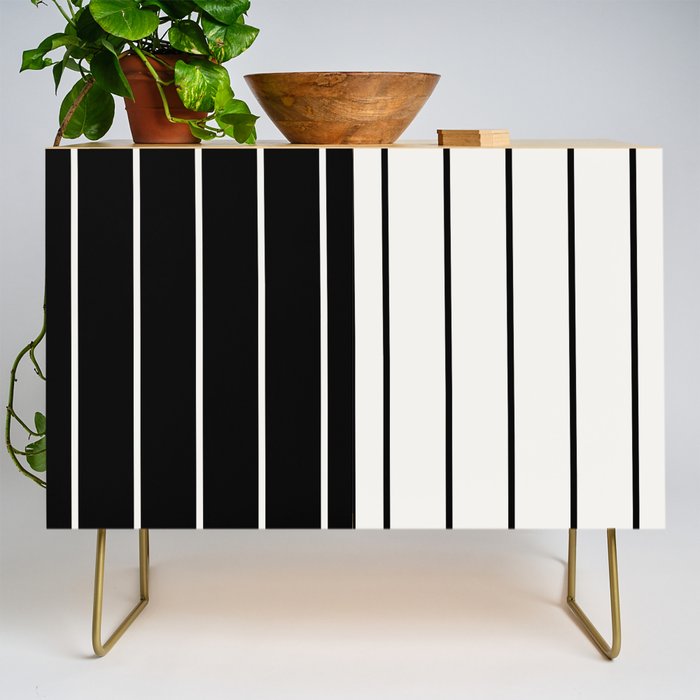 Two Tone Stripes - Black and White Credenza Gallery Image 1