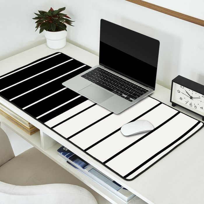 Two Tone Stripes - Black and White Desk Mat Gallery Image 2