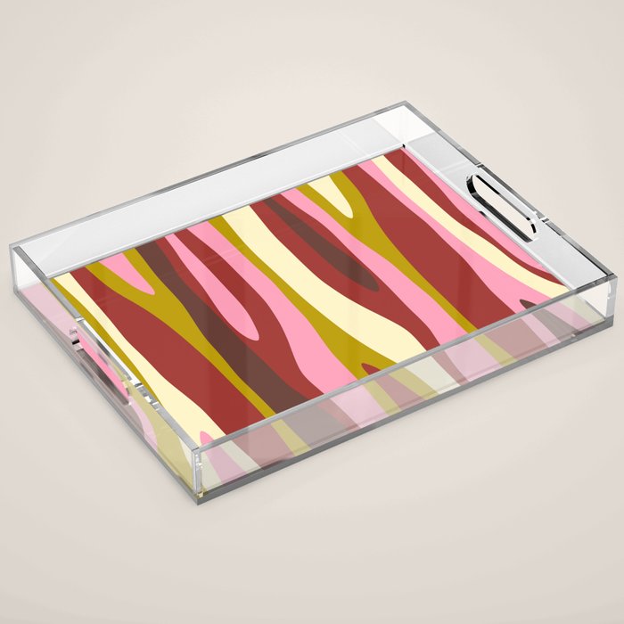 Vivid Eclectic Wild Stripes Abstract Pattern Pink Brown Chartreuse Acrylic Tray Gallery Image 1