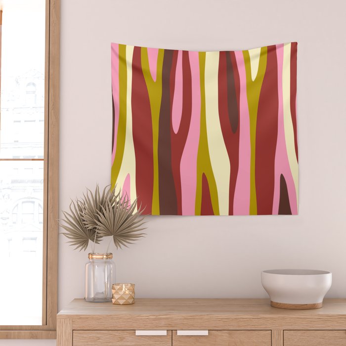 Vivid Eclectic Wild Stripes Abstract Pattern Pink Brown Chartreuse Wall Tapestry Gallery Image 2