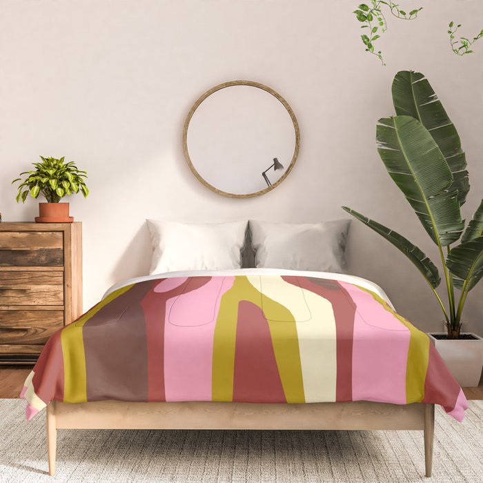 Vivid Eclectic Wild Stripes Abstract Pattern Pink Brown Chartreuse Comforter Gallery Image 3