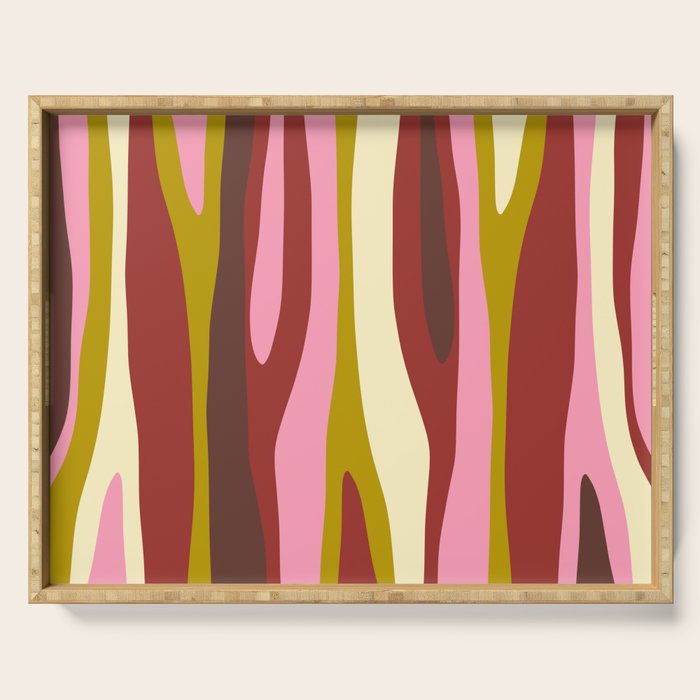 Vivid Eclectic Wild Stripes Abstract Pattern Pink Brown Chartreuse Serving Tray Gallery Image 1