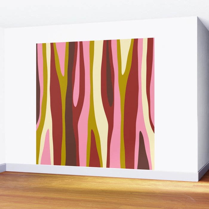 Vivid Eclectic Wild Stripes Abstract Pattern Pink Brown Chartreuse Wall Mural Gallery Image 2