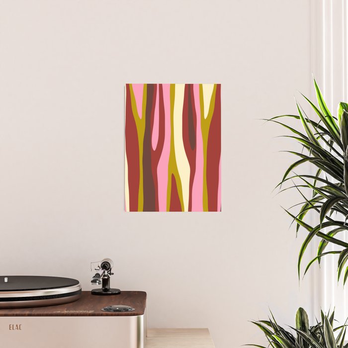 Vivid Eclectic Wild Stripes Abstract Pattern Pink Brown Chartreuse Poster Gallery Image 2