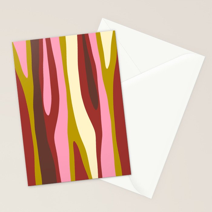 Vivid Eclectic Wild Stripes Abstract Pattern Pink Brown Chartreuse Stationery Card Gallery Image 2
