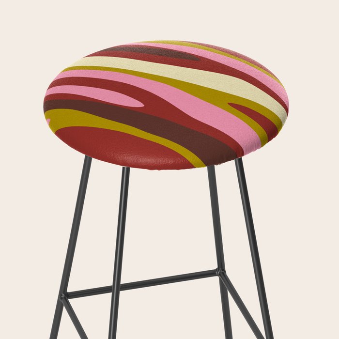Vivid Eclectic Wild Stripes Abstract Pattern Pink Brown Chartreuse Stool Gallery Image 2