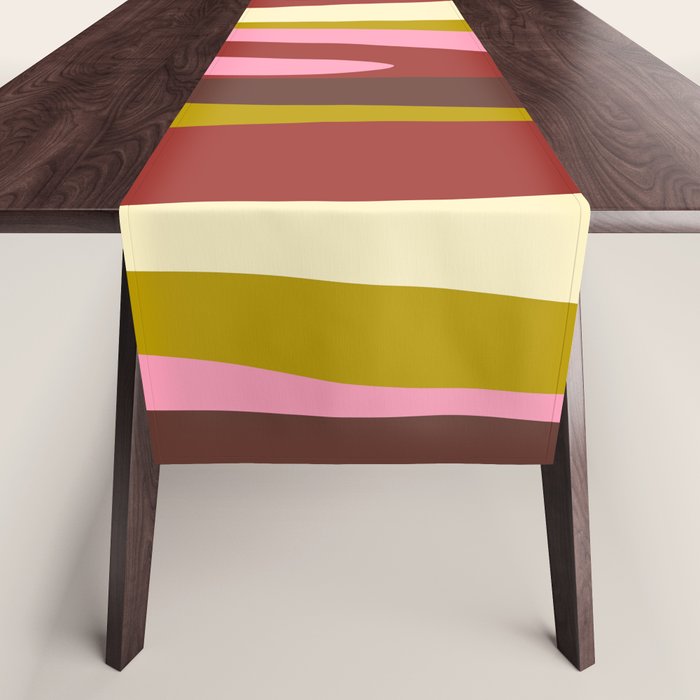 Vivid Eclectic Wild Stripes Abstract Pattern Pink Brown Chartreuse Table Runner Gallery Image 1