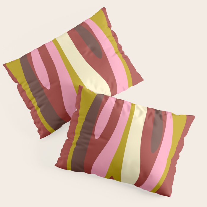 Vivid Eclectic Wild Stripes Abstract Pattern Pink Brown Chartreuse Pillow Sham Gallery Image 1