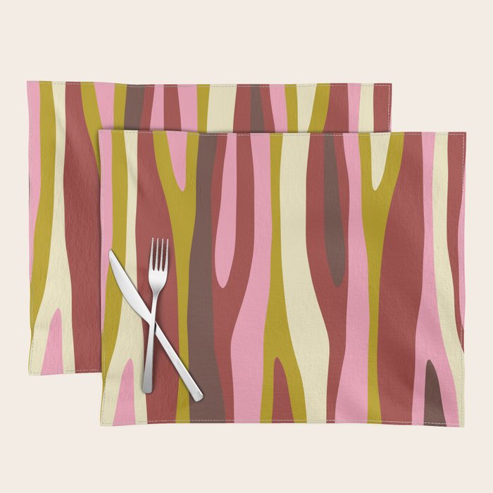 Vivid Eclectic Wild Stripes Abstract Pattern Pink Brown Chartreuse Placemat Gallery Image 1