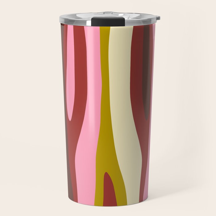 Vivid Eclectic Wild Stripes Abstract Pattern Pink Brown Chartreuse Travel Mug Gallery Image 1