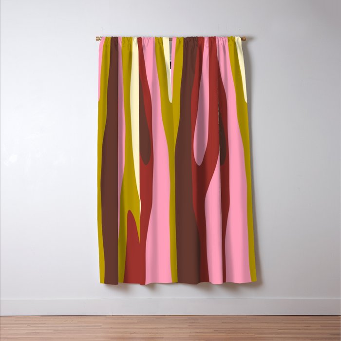 Vivid Eclectic Wild Stripes Abstract Pattern Pink Brown Chartreuse Window Curtain Gallery Image 3