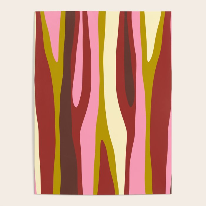 Vivid Eclectic Wild Stripes Abstract Pattern Pink Brown Chartreuse Poster Gallery Image 1