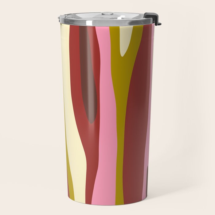 Vivid Eclectic Wild Stripes Abstract Pattern Pink Brown Chartreuse Travel Mug Gallery Image 2