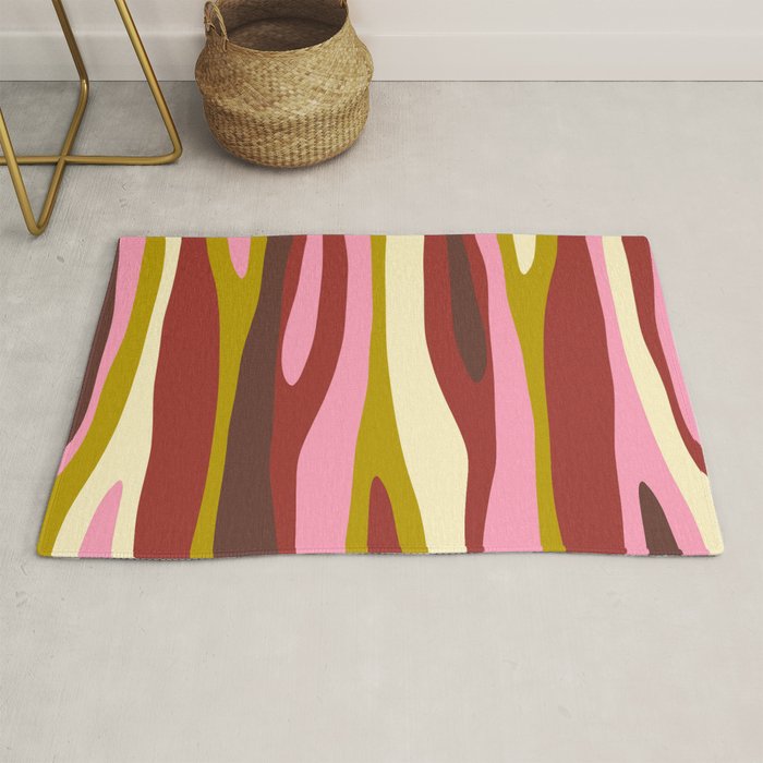 Vivid Eclectic Wild Stripes Abstract Pattern Pink Brown Chartreuse Rug Gallery Image 1
