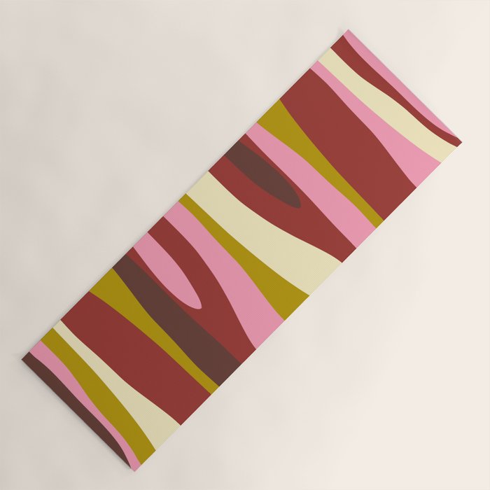 Vivid Eclectic Wild Stripes Abstract Pattern Pink Brown Chartreuse Yoga Mat Gallery Image 1