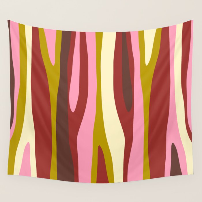Vivid Eclectic Wild Stripes Abstract Pattern Pink Brown Chartreuse Wall Tapestry Gallery Image 4