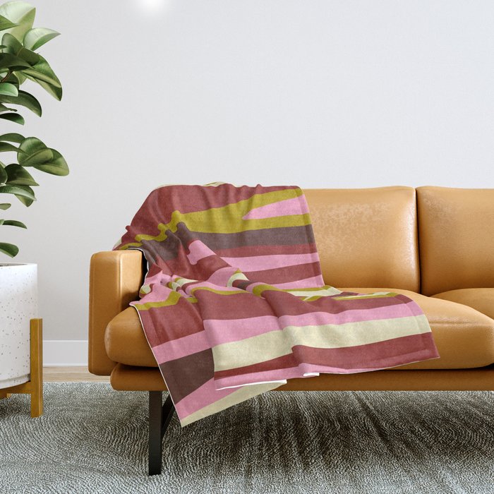 Vivid Eclectic Wild Stripes Abstract Pattern Pink Brown Chartreuse Throw Blanket Gallery Image 1