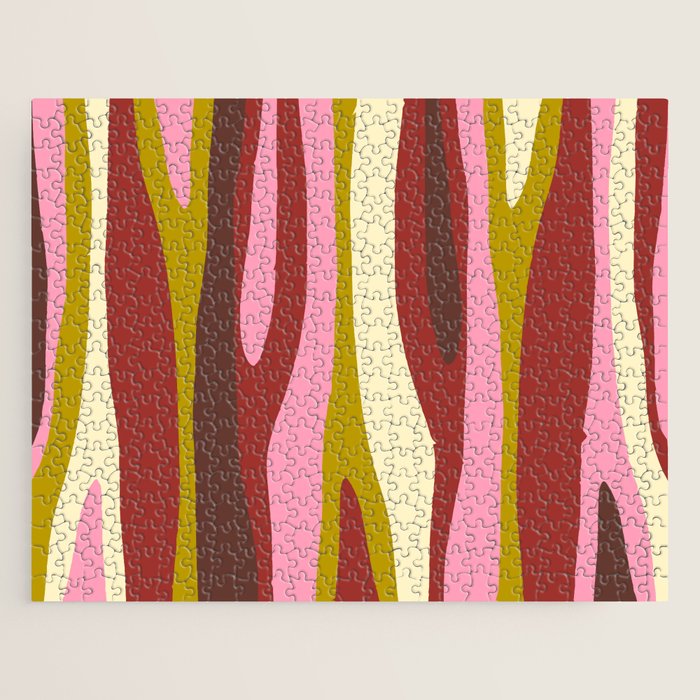 Vivid Eclectic Wild Stripes Abstract Pattern Pink Brown Chartreuse Jigsaw Puzzle Gallery Image 1