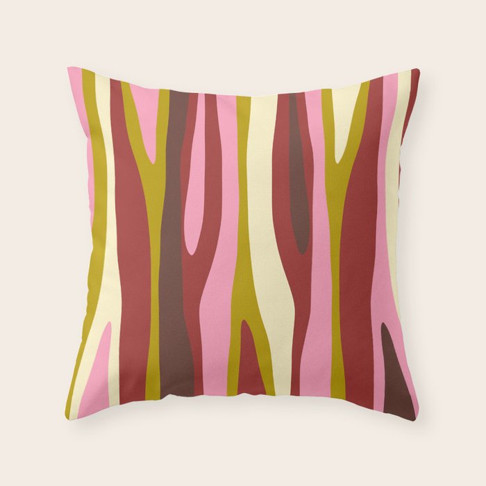 Vivid Eclectic Wild Stripes Abstract Pattern Pink Brown Chartreuse Throw Pillow Gallery Image 6