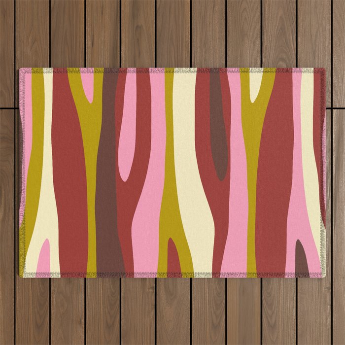 Vivid Eclectic Wild Stripes Abstract Pattern Pink Brown Chartreuse Outdoor Rug Gallery Image 1