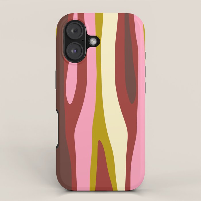 Vivid Eclectic Wild Stripes Abstract Pattern Pink Brown Chartreuse iPhone Case Gallery Image 1