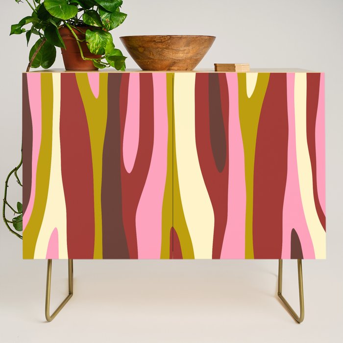 Vivid Eclectic Wild Stripes Abstract Pattern Pink Brown Chartreuse Credenza Gallery Image 1