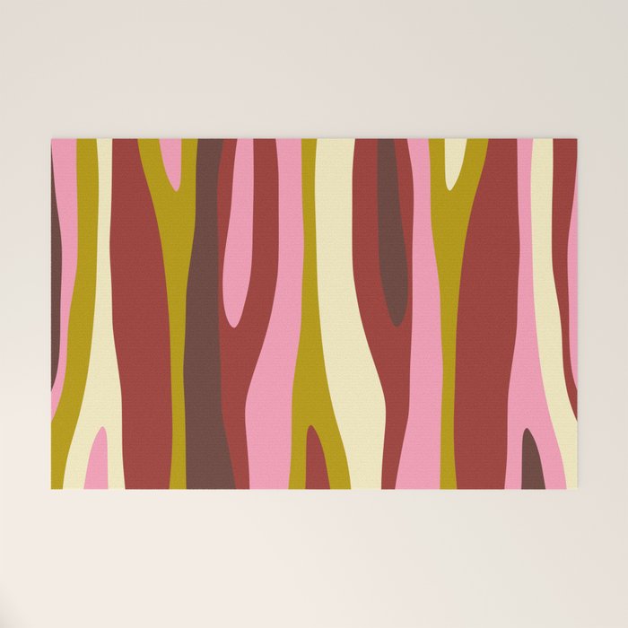 Vivid Eclectic Wild Stripes Abstract Pattern Pink Brown Chartreuse Welcome Mat Gallery Image 1