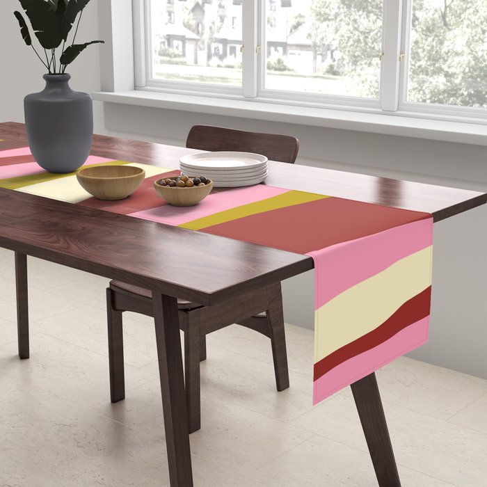 Vivid Eclectic Wild Stripes Abstract Pattern Pink Brown Chartreuse Table Runner Gallery Image 2