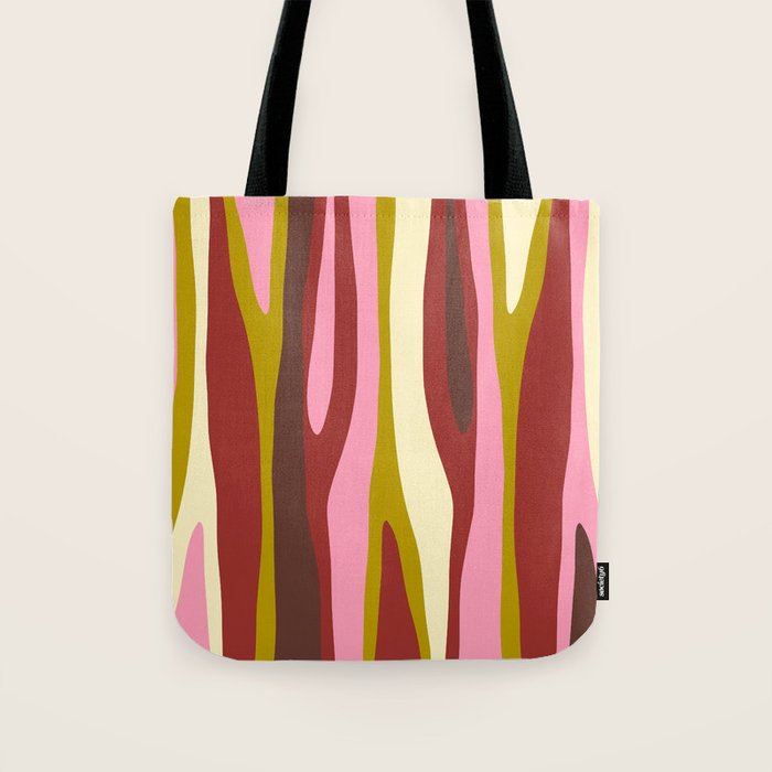 Vivid Eclectic Wild Stripes Abstract Pattern Pink Brown Chartreuse Tote Bag Gallery Image 1